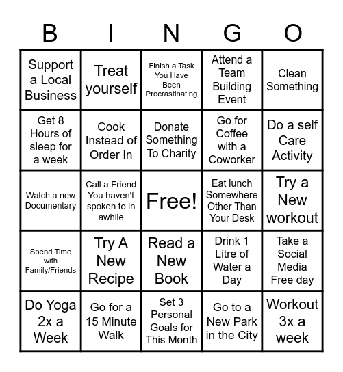 Wellness Month Bingo Card