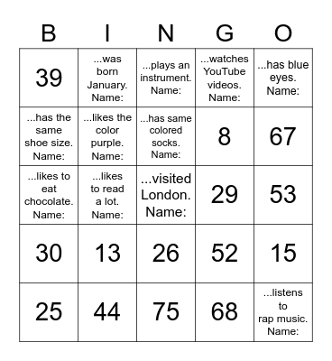 Find a person that ... Bingo Card