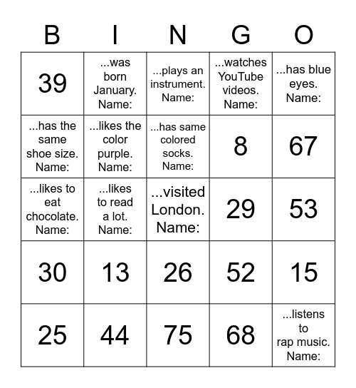 Find a person that ... Bingo Card