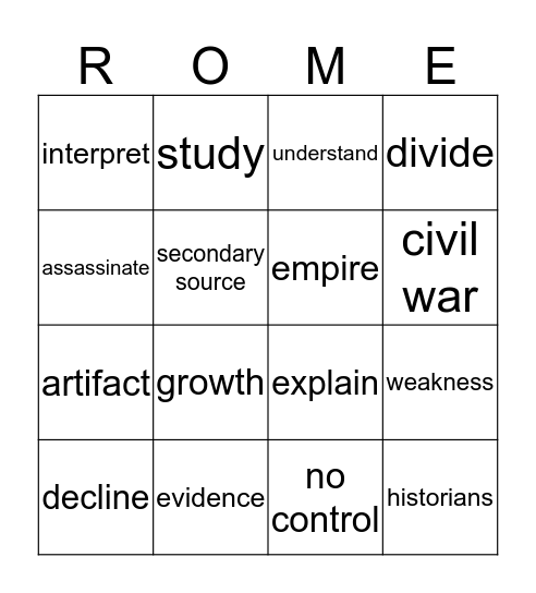Roman Empire Bingo Card