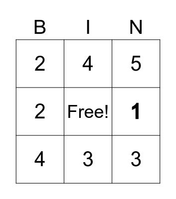 Number Bingo Card