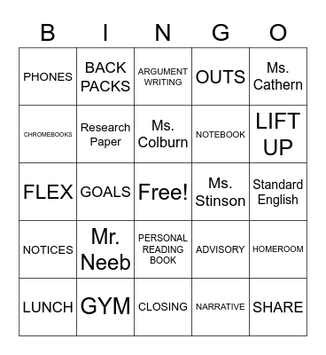 8th GRADE! Bingo Card