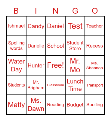 Class 2 BINGO Card
