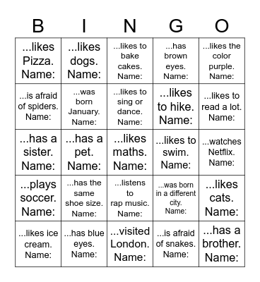 Find a person that... Bingo Card
