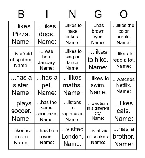 Find a person that... Bingo Card