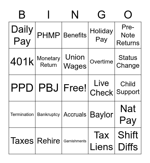 Payroll Bingo Card