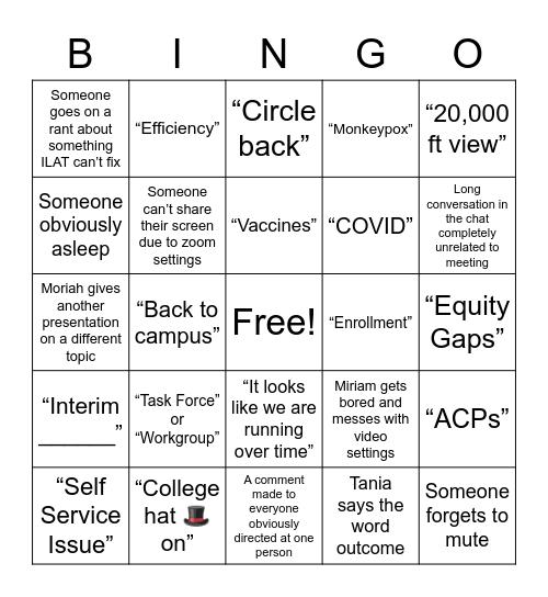 ILAT Bingo Card