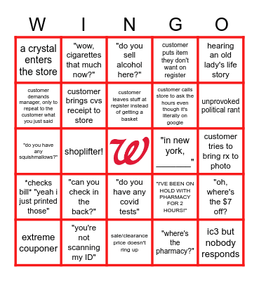 walgreens bingo Card