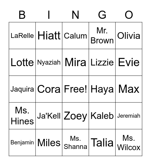 OUR CLASS Bingo Card