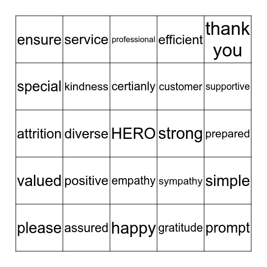 Customer Service Hero Bingo Card