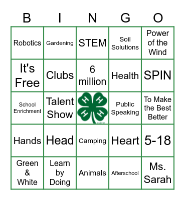 4-H Bingo Card