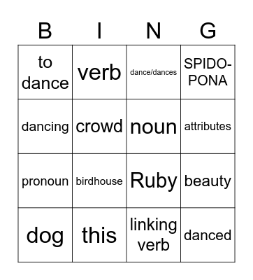 Verbs, Pronouns and Nouns - OH MY! Bingo Card