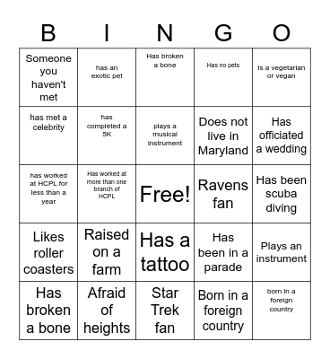 HCPL Human Bingo Card