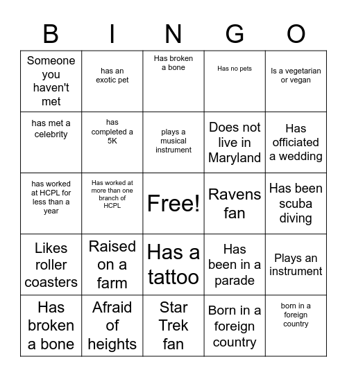 HCPL Human Bingo Card