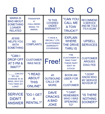 DEALERSHIP BINGO Card