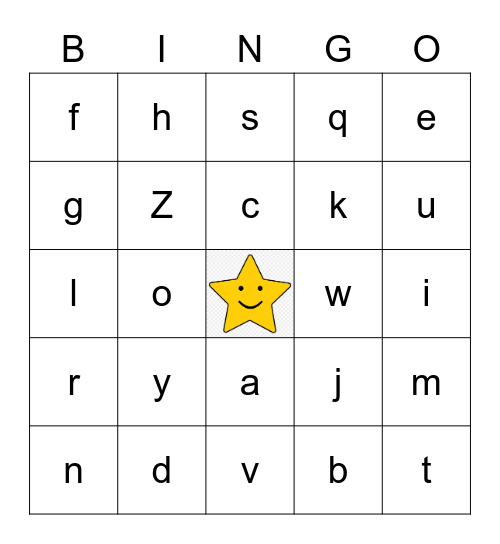 Letter Sounds Bingo Card