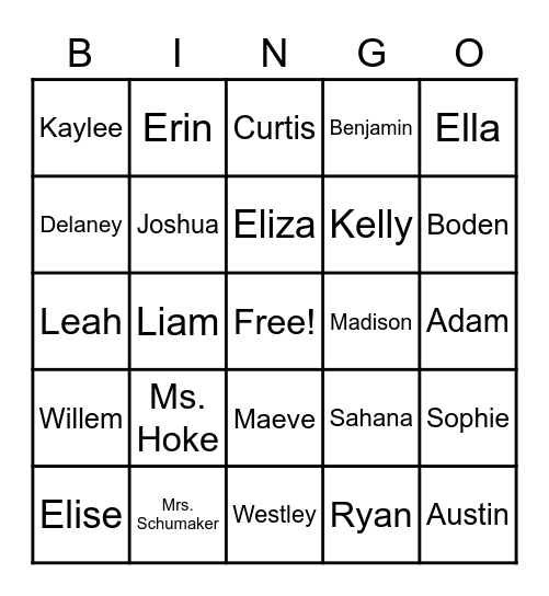 Name Bingo Card