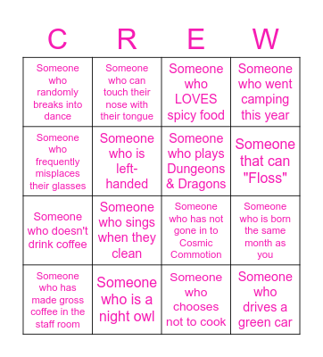 Wonderhub Crew BINGO Card