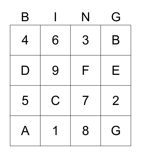Kindergarten Intro Bingo Card