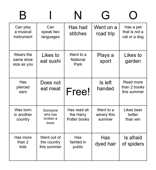 Welcome Back! Make sure you have at least one teacher, on support staff and one new staff member :) Bingo Card