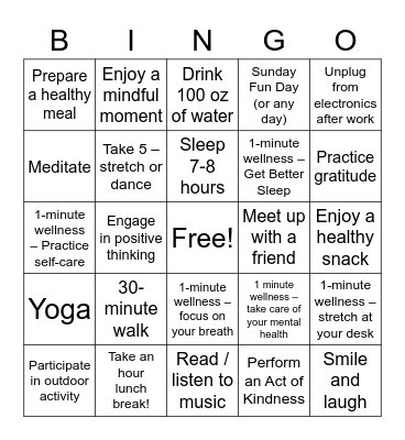 Talent Self-Care Bingo Card