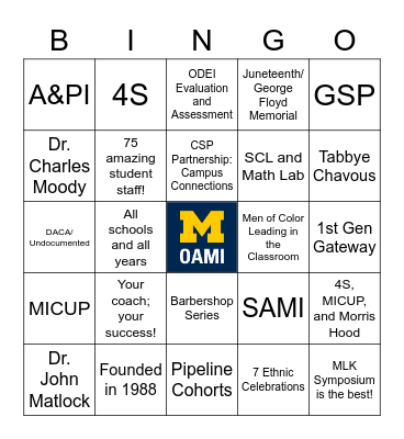 OAMI Bingo Card