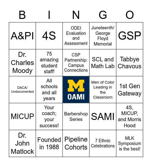 OAMI Bingo Card