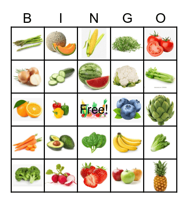 Fruits & Veggies Bingo Card