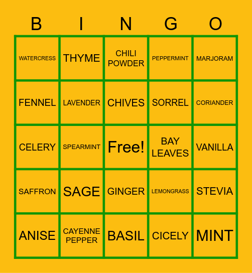 Herbs & Spices Bingo Card