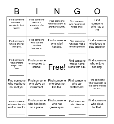 Find Someone Who Bingo Card