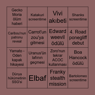 One Piece 2022 Son Çeyrek Bingosu Bingo Card
