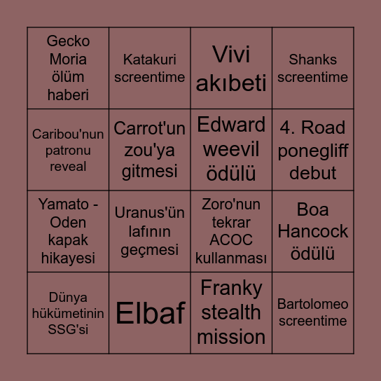 One Piece 2022 Son Çeyrek Bingosu Bingo Card