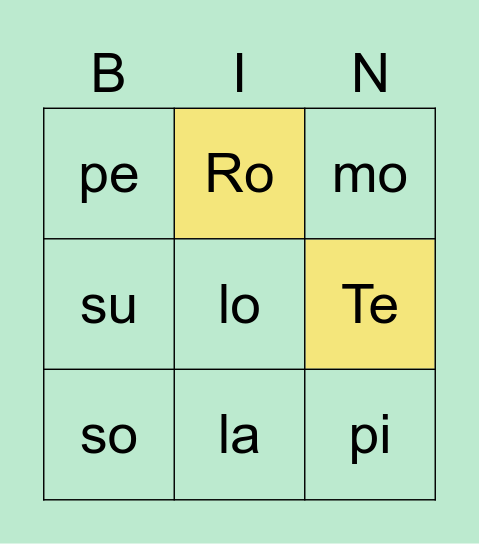 Bingo de silabas Bingo Card