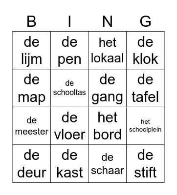 De school Bingo Card