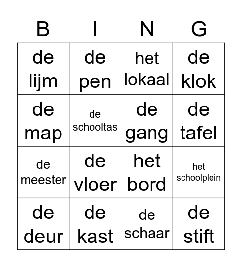 De school Bingo Card