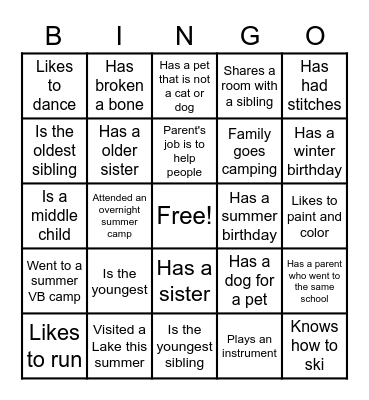 Buddy Bingo Card