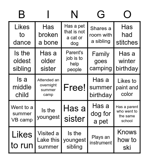 Buddy Bingo Card