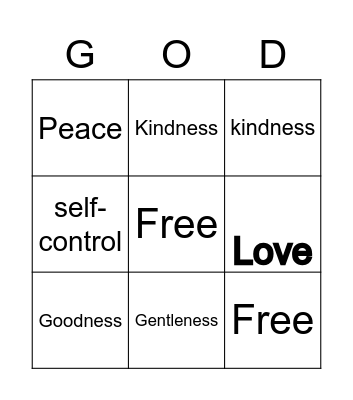 Fruits of the Spirit Bingo Card