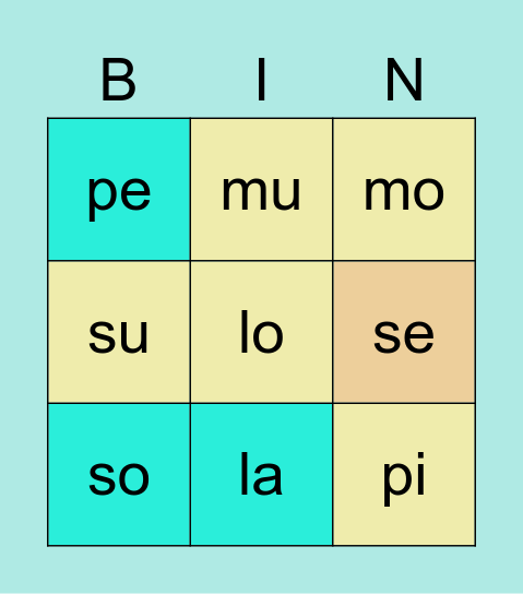 Bingo de silabas Bingo Card