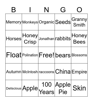 Apple Bingo  Bingo Card
