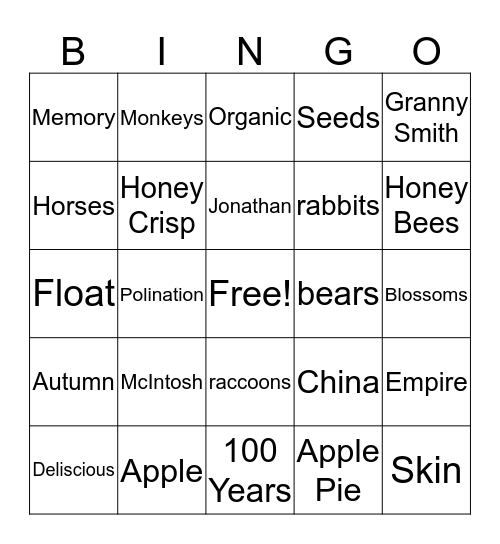 Apple Bingo  Bingo Card