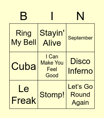 Disco Fever Bingo Card