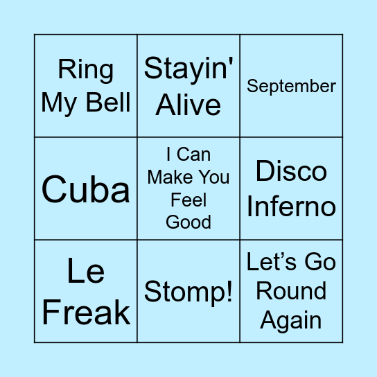 Disco Fever Bingo Card