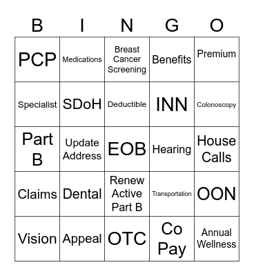 UHC / MAOM Bingo Card