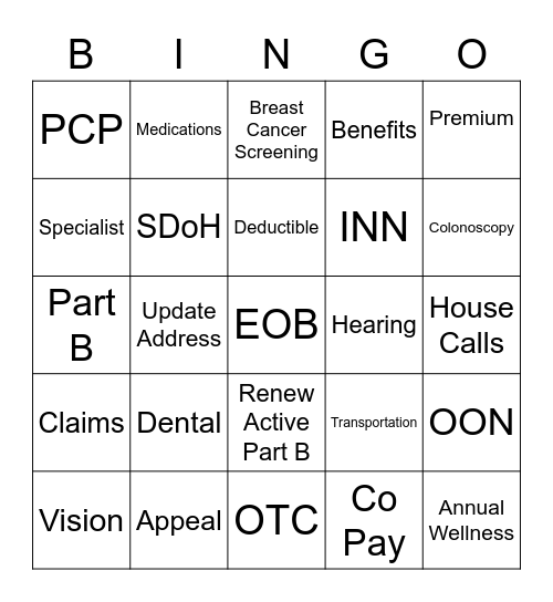 UHC / MAOM Bingo Card