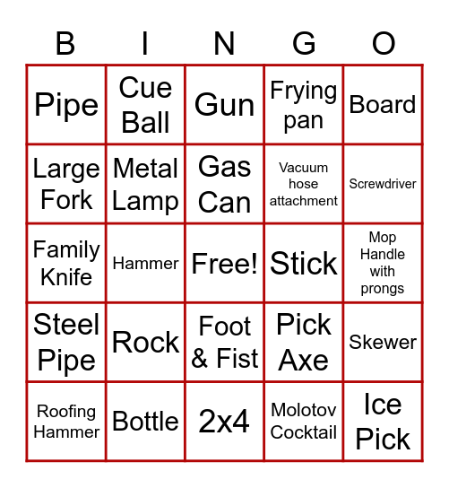 Assault Bingo Card