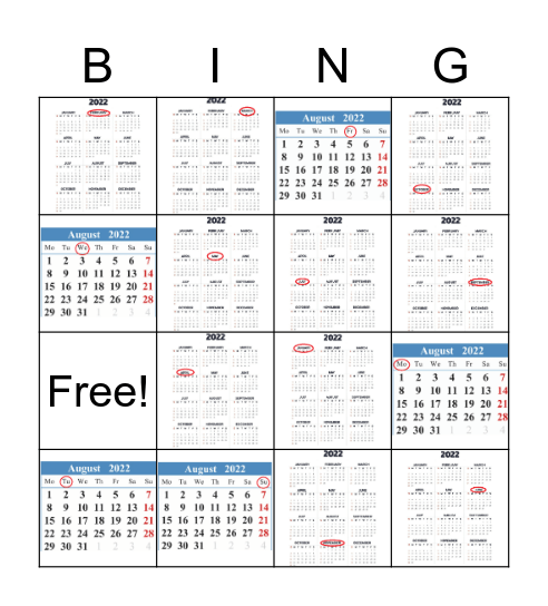 Los días de la semana y los meses Bingo Card