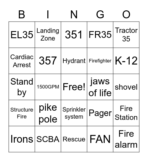 Firehouse Bingo Card
