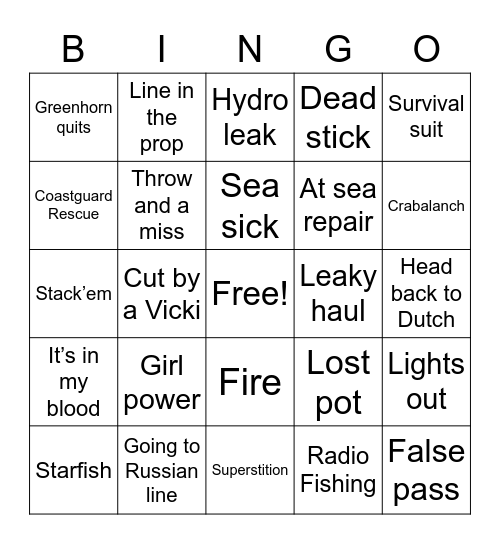 Deadliest Catch Bingo Card