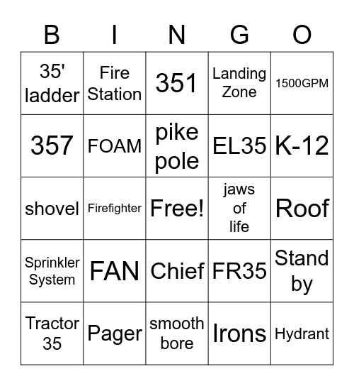 Firehouse Bingo Card